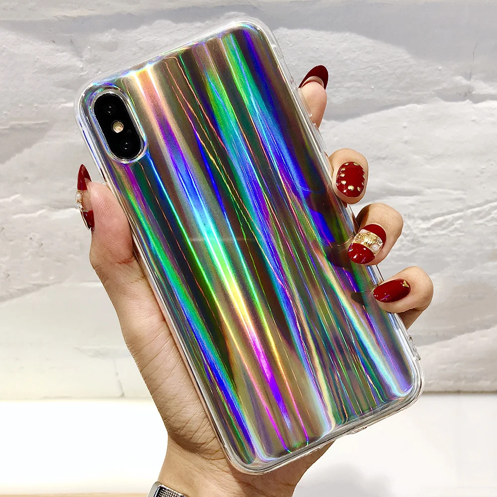 JONSNOW Aurora Блестящий лазерный чехол для телефона iPhone 6 6S 7 8 Plus X XS XR Max глянцевый