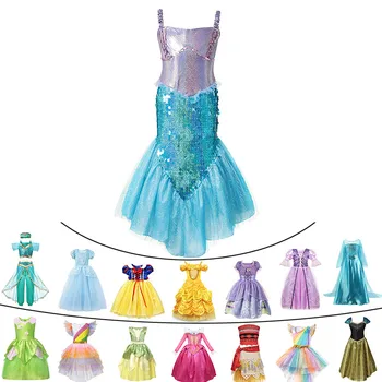 

Deluxe Baby Girls Summer Princess Mermaid Cinderella Dress Tinkerbell Jasmine Halloween Elsa Cosplay Costume Child Unicorn Party