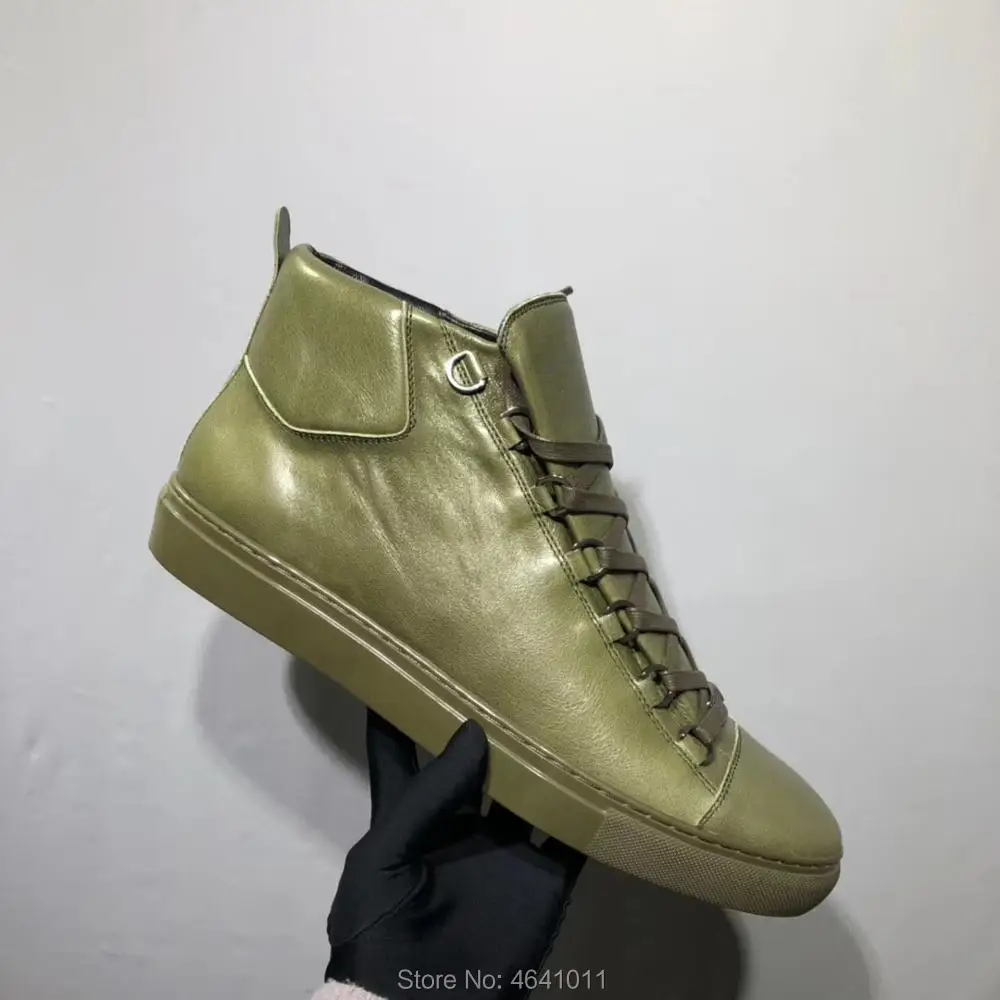 

Outdoor sports High top Leisure shoes cl andgz Lace Up full Green Rivets Whole Shoes sneakers Cow Leather Flat Loafers 2018