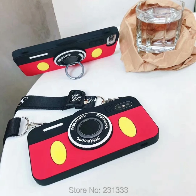 Мягкий силиконовый чехол с 3d камерой Микки для Iphone X XS MAX XR 8 7 PLUS 6 S кольцом