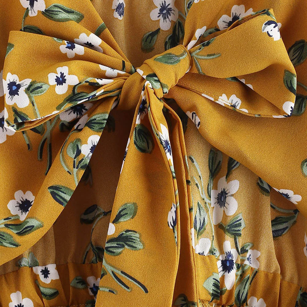 ZAFUL цветочный принт галстук спереди комбинезон спортивная одежда Пляжная Женская