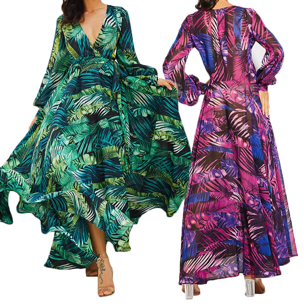 

2019 Womens Summer Boho Maxi Long Dress Evening Party Beach Dresses Sundress Floral Long Sleeve Dress Summer