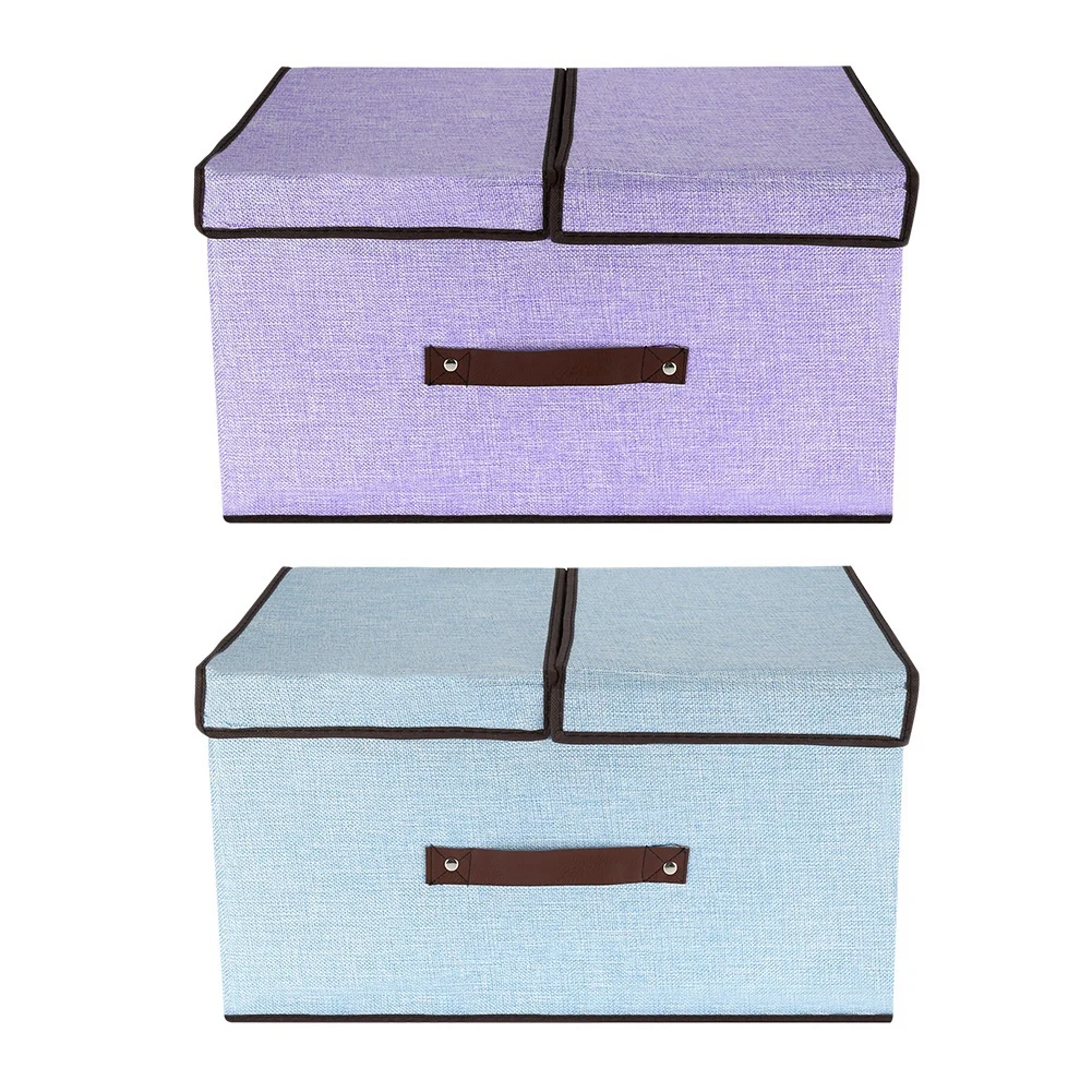 

2 Section Storage Box Organizer Divider with Lid and Removable Liner for Clothes Books Clothes storage box