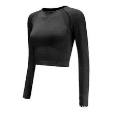 Женский укороченный бесшовный топ с длинными рукавами, спортивная одежда для женщин, футболка для спортзала или йоги, приталенные рубашки для тренировки большого пальца для женщин