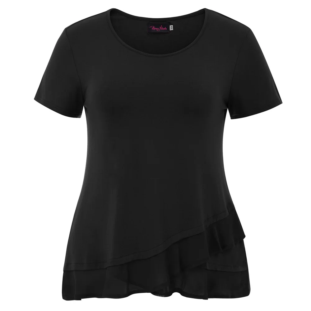 Women's Casual Blouse Plus Size T Shirt Tops Summer Solid Stretchy Loose Soft |