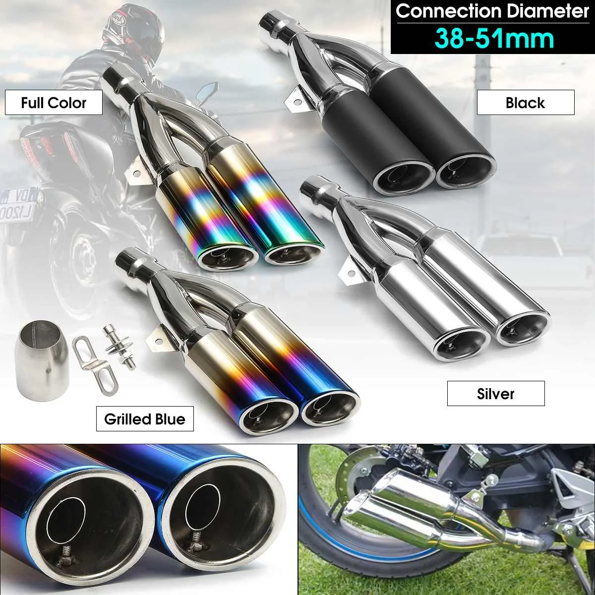 

Universal 38-51MM Motorcycle Exhaust Muffler Pipe 4 color Stainless Steel GP Scooter Motorbike Pipe for dirt bike, street bike