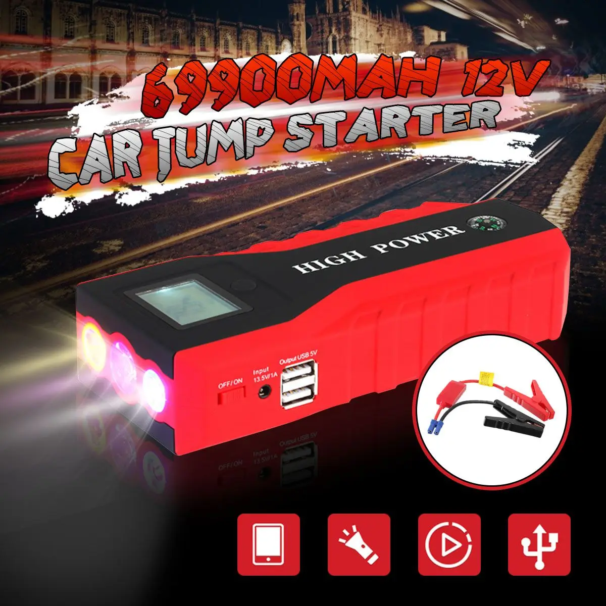 Multifunction Jump Starter 69900mAh 12V 2USB 600A Portable Car Battery Booster Charger Booster Power Bank Starting Device