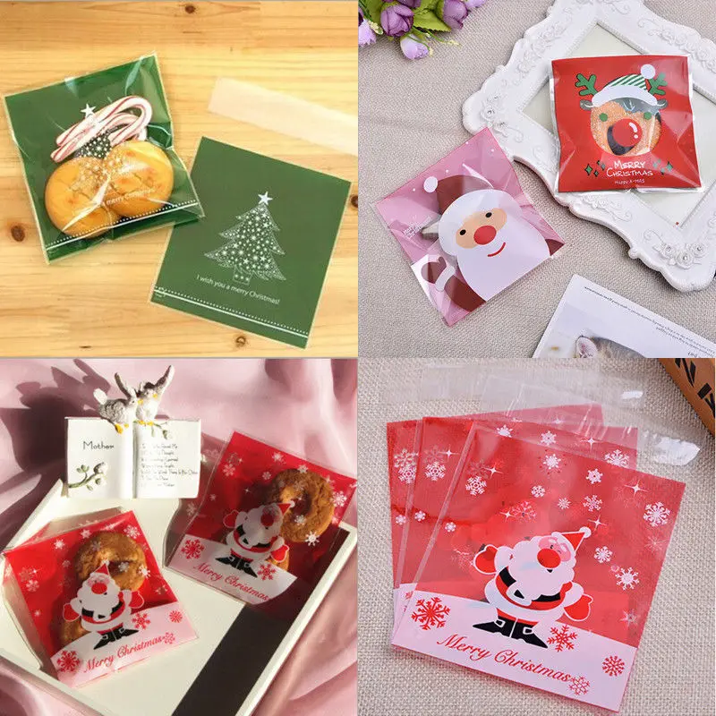 

10/20pcs Handmade Cookie Christmas Bags Self-Adhesive Small Plastic OPP Gift Bag