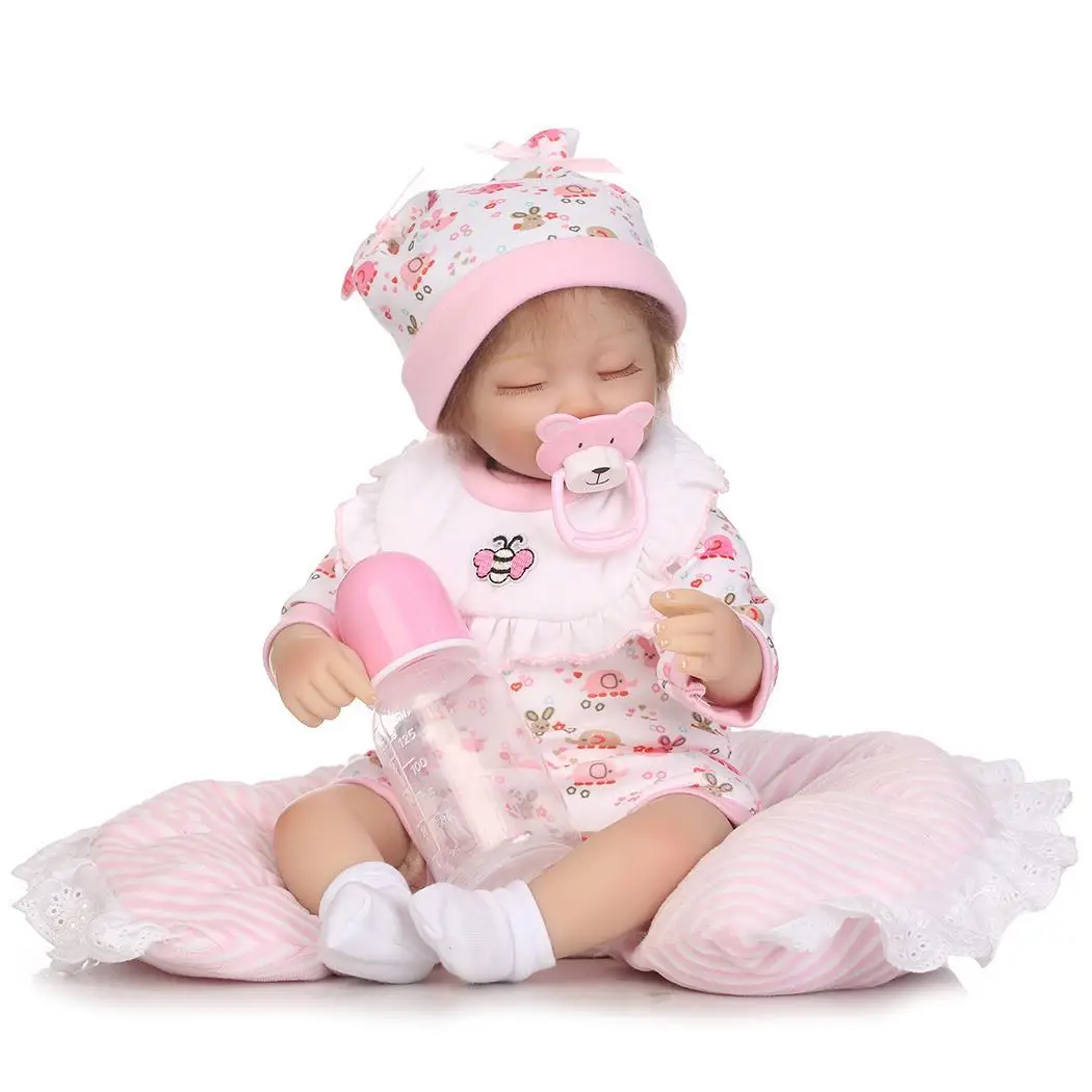 

Silicone Pink Collectibles Baby Soft Kids Playmate With 2 Realistic Clothes Doll Reborn Eyes Closed Gift 4Years Unisex