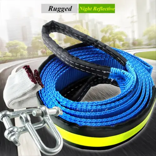 6M 8T Heavy Duty Tow Rope Towing Pull Strap Road Car Van Recovery W//Two Shackles