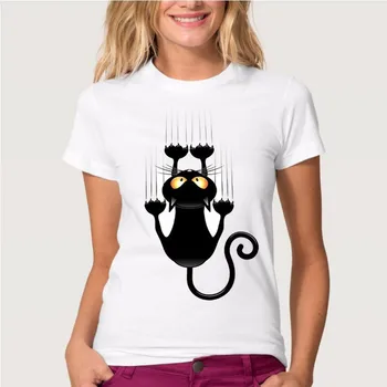 

Funny Black Cat Print T Shirt Women Short Sleeve O Neck Loose White Tshirt 2019 Summer Women Tee Shirt Tops Camisetas Mujer
