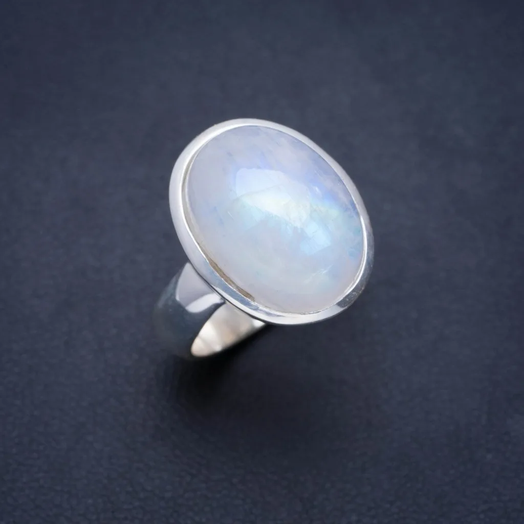 

Natural Rainbow Moonstone Handmade Unique 925 Sterling Silver Ring 7 A1012