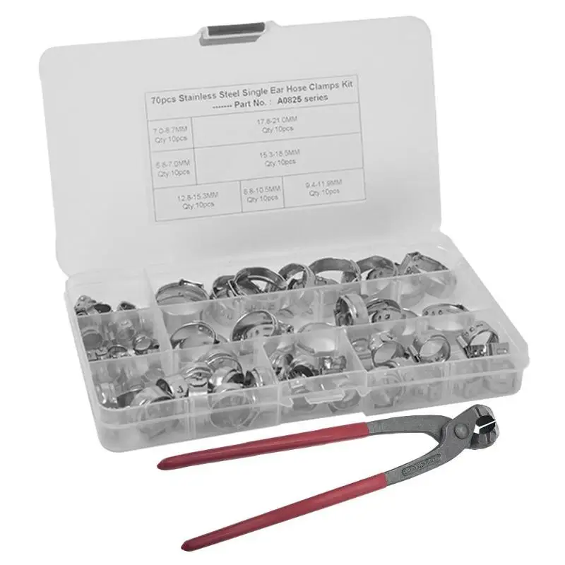 

PEX Cinch Crimper Tool with 70pcs Stainless Steel Single Ear Hose Clamps