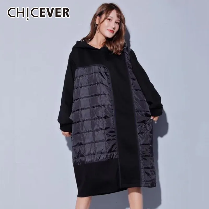 

CHICEVER 2019 Autumn Winter Sweatshirt For Women's Hoodies Long Sleeve Patchwork Black Long Sweatshirts Pullovers Fashion Tide
