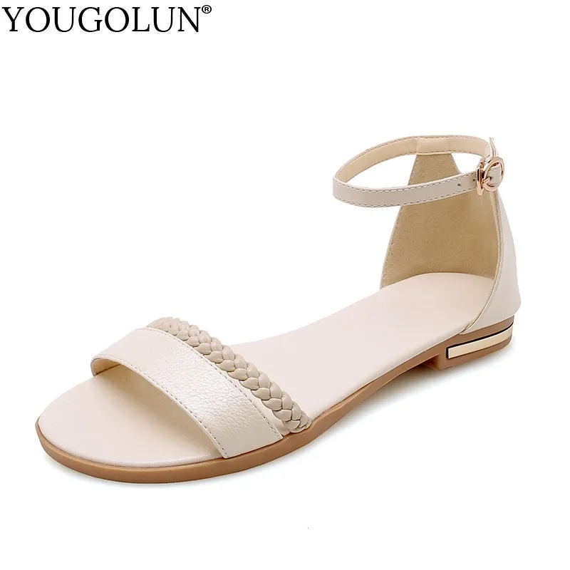 

YOUGOLUN Women Flat Sandals New Arrived Ladies Summer Casual Shoes Sexy Woman White Black Beige Ankle Buckle Strap Sandal A032