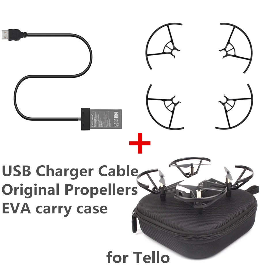 FORDJI Tello EVA чехол для хранения, 4 пары 3044P быстросъемный пропеллер, защита пропеллеров, 3 в 1/4 в 1 зарядное устройство концентратор, зарядный usb-кабель