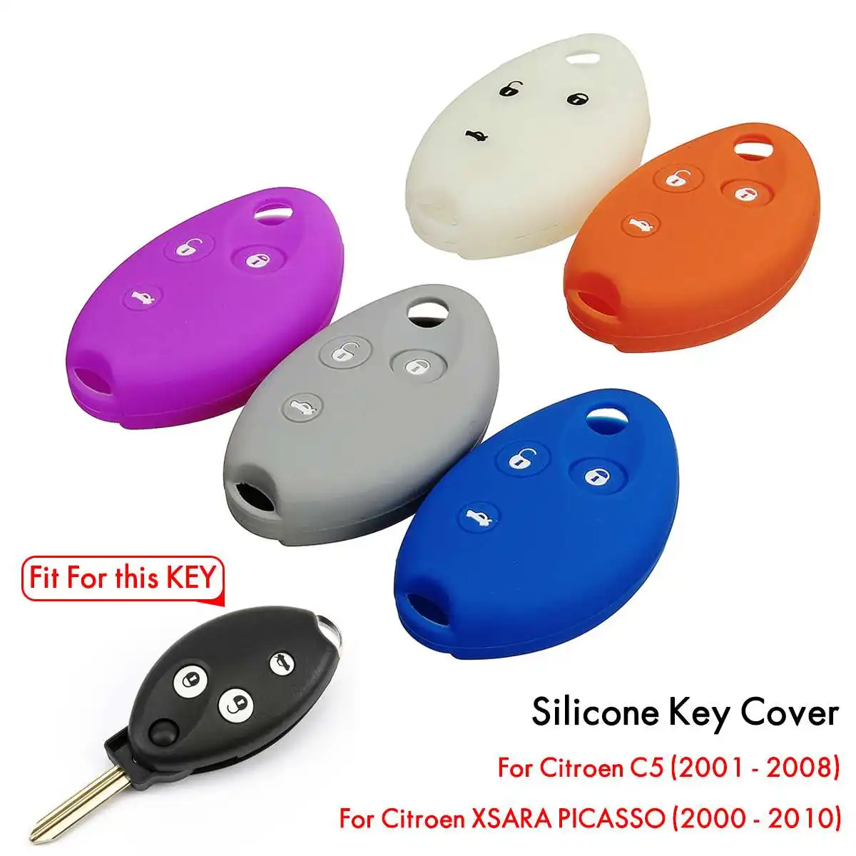 

3 Buttons Silicone Car Key Case Cover Keys Shell Fob Protector For Citroen C5 XSARA PICASSO
