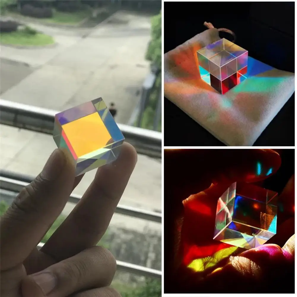 

Cube Beam Splitting Prism Model Six-Sided Bright Light Cube Stained Glass Prism Optical Experiment Instrument Home Decor 30E