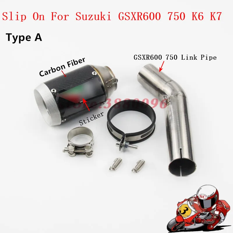 

K6 K7 Motorcycle Exhaust Full System Middle Link Pipe Motorbike A R Carbon Fiber Muffler With Sticker For Suzuki GSXR600 GSXR750