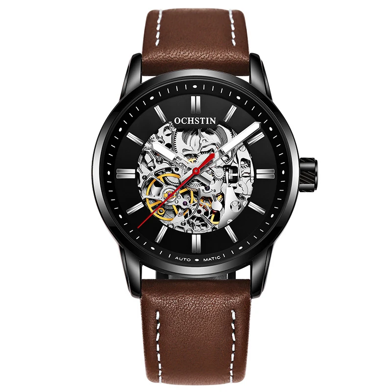

Augustus Men'S Automatic Mechanical Business Men'S Watch Hollow Tourbillon Fashion Mechanical Waterproof Leather Strap Watch