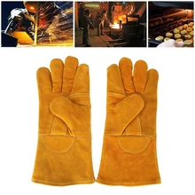 Пара Коровы сплит кожаные перчатки сварочные термостойкие перчатки для безопасности работы желтый