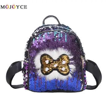 

Women Sequins Backpack Bowknot Teenage Girls Travel Mini Backpack Mochila Feminina