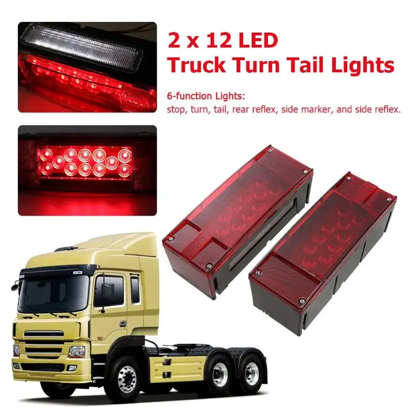 

2pcs Left+Right LED Red Trailer Boat Rectangle Stud Stop Turn Tail Lights Waterproof LED Red + White Truck Turn Tail Lights