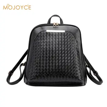 

Women Solid Woven Backpack Girls Teenager PU Leather Backpack Casual Shoulder Large Capacity Knapsack Schoolbag Mochila Feminina