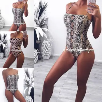 

Sexy New Womens Leopard printed Sleeveless Square Collar Ladies Strappy Stretch Leotard Top Bodysuit 6-14