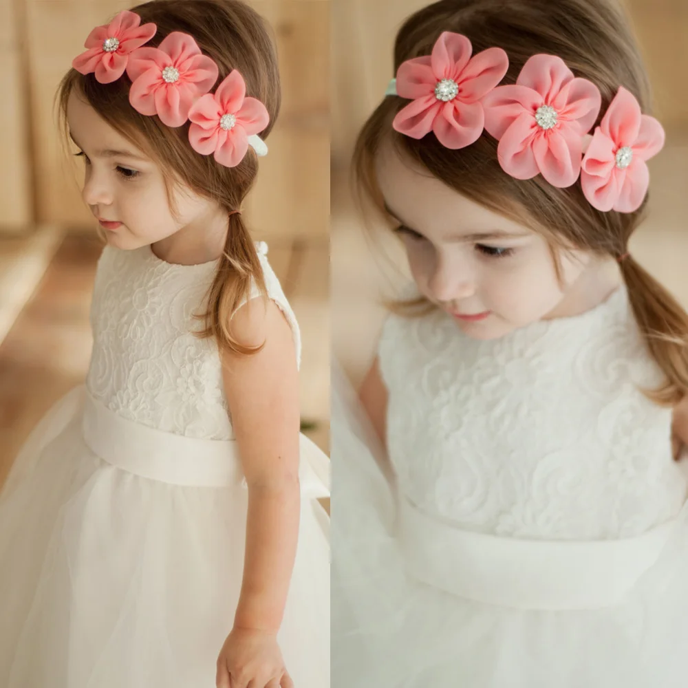 

7 Colors Girl Princess Flower Headband Elastic band Fashion Baby Floral Hair Band Photograph Elastic Headwear Gifts for Girls
