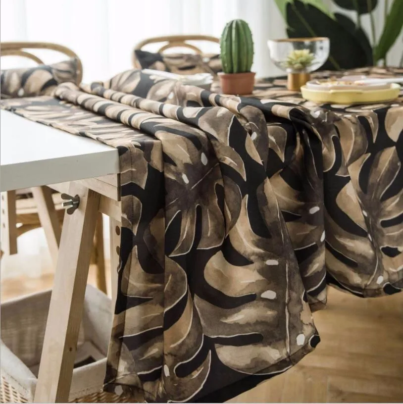 

New Tablecloth Waterproof Printed Cotton And Linen Table Cover Rectangular Leaves Tablecloth For Table Decoration For Dinner