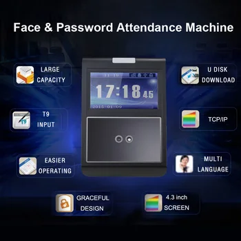 

Face&Password Attendance Machine Employee Checking-in TCP/IP 4.3 inch HVGA Screen DC12V Facial Recognition Time Attendance Clock