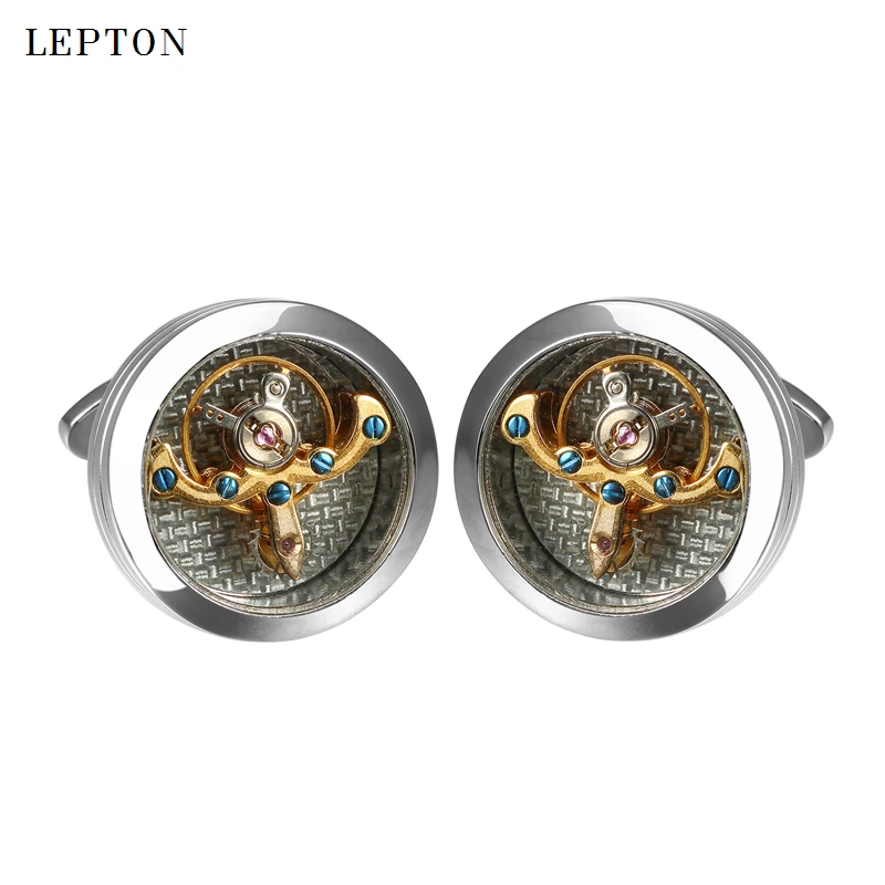 

High quality Movement Tourbillon Cufflinks For Mens Wedding Groom Mechanical Watch Steampunk Gear Cufflinks Relojes Gemelos