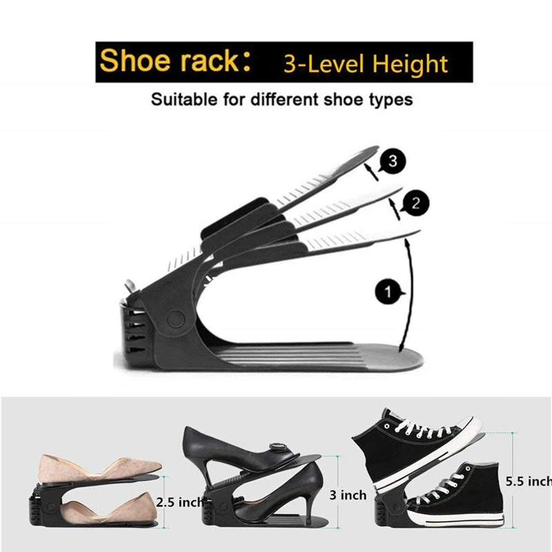 Регулируемый органайзер для обуви слот Space Saver Rack Holder (12 шт черный)|Полки и
