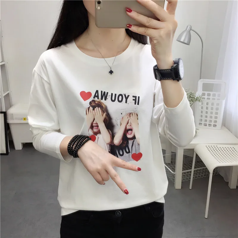 

XUXI New Cotton Harajuku Aesthetics Tshirt Sexy Print Long Sleeve Tops Tees Fashion Casual Couple Women T Shirt Size XXL FZ167