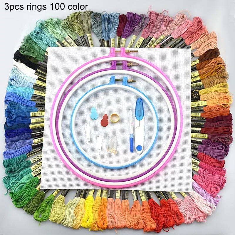 

Embroidery Hoop Skein Punch Needle Stitching Adjustable Cross Stitch Needlework Accessory 50 100 Colors Embroidery Circles
