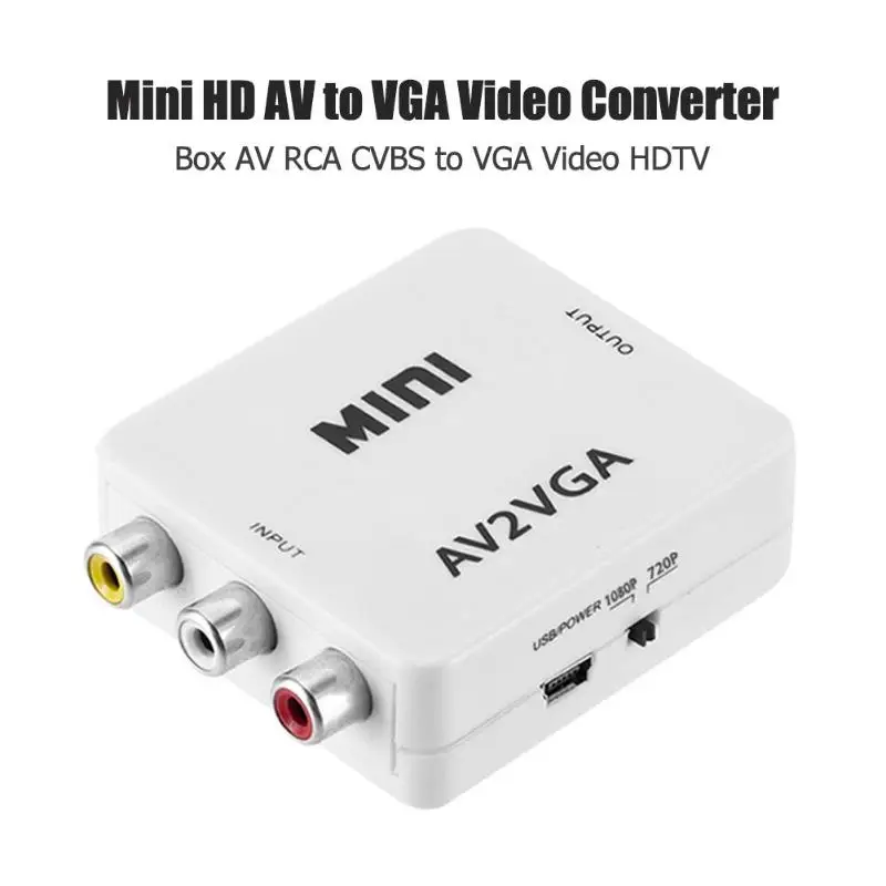 Mini HD AV2VGA Video Converter Box AV RCA CVBS to VGA HDTV Adapter for Set Top |