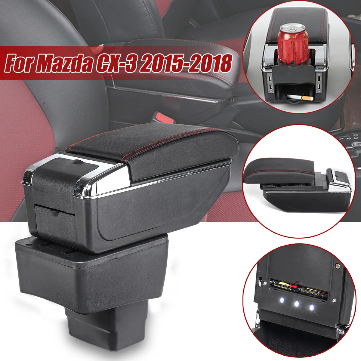 

Car Armrest Storage Box forMazda cx3 CX-3 2015-2018 Center Centre Console Box Leather Arm Rest with Cup Holder