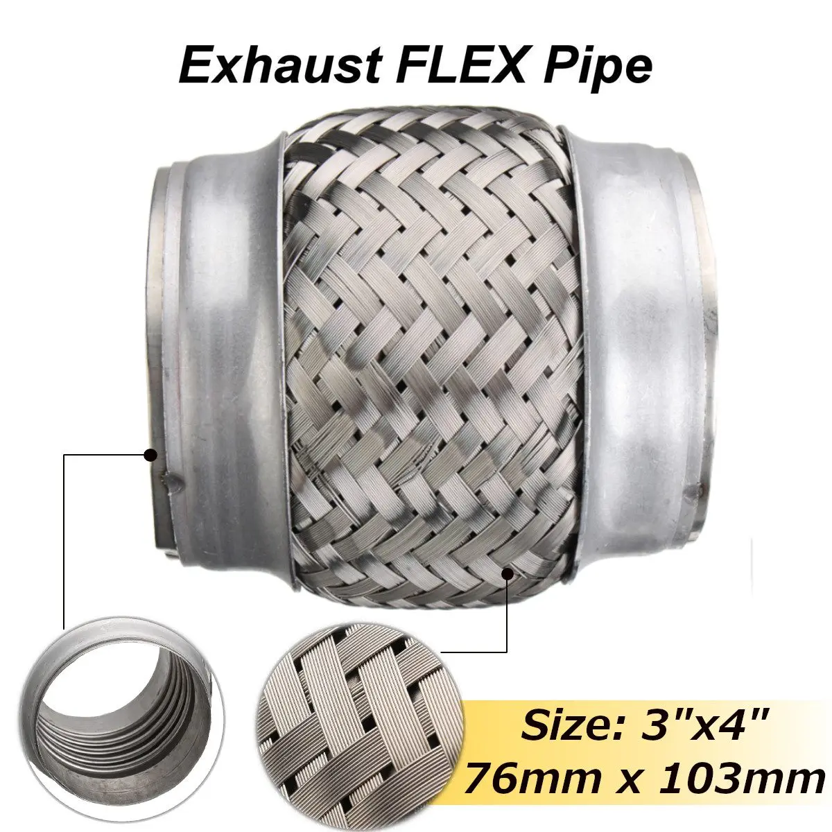 3X4 inch 76mm Car Stainless Steel Exhaust Pipes Single Braided Flex