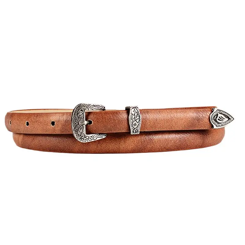 

Retro Carving Belt Women's Trendy Leather Thin Waist Belt Rivet Hollow D Shape Belt Buckle Pin Buckle Decorative Women's Gift