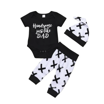 

3Pcs/Set Newborn Baby Boys Cotton Top Romper Long Pants Leggings Hat Outfits Clothes