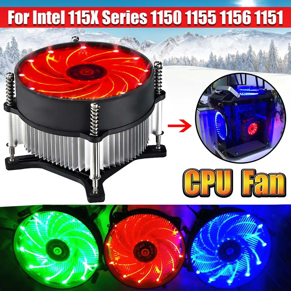 

Leory 1Pcs 3Pin CPU Cooler Heatsink Dual Fan for Intel115XSeries1150115511561151 12V Dual Computer CPU Cooler 32mm