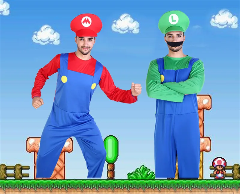 Костюм Супер Марио для взрослых bros luigi, одежда для братьев, девочек, детей, мужчин, женщин, взрослых, косплей для мальчиков, платье, шляпа, костюм на Хэллоуин