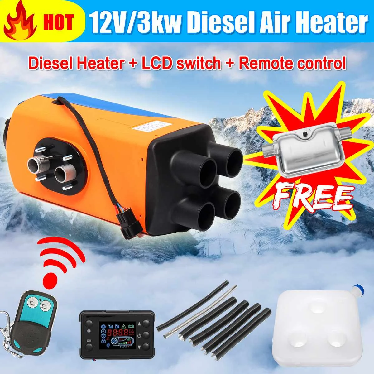 

12V 3KW Car Heater 3000W Air Diesels Heater Parking Heater with LCD Switch Remote Control + Silencer for Car Heating Accessories