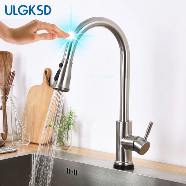 Special Price ULGKSD Brushed Nickel Pull Down Sensor Faucet 360 Degree Rotation Kitchen Automatic Sensor Faucet Mixer Water Tap