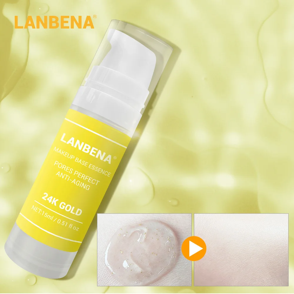 

LANBENA 24k Gold Makeup Base Essence Primer Face Serum Shrink Pores Oil-control Waterproof Brighten Facial Cream Face Care15ml