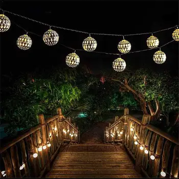 

4.8m Solar String Light Outdoor Lantern Ball Moroccan 20 LED Waterproof Night Lighting For Christma Holiday Garden Decor