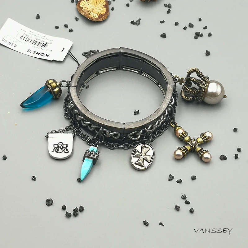 Vanssey модные ювелирные изделия Панк Крест Корона стеклянная многоярусная цепочка