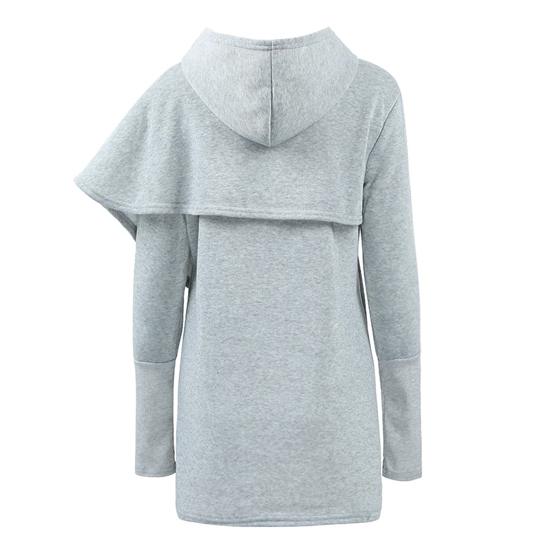 Fashion Women Hoodie Letter Print Asymmetric Hem Fleece