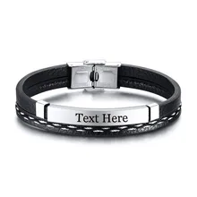 Гравировка, вдохновение, ID тег, браслеты для мужчин и женщин, черный, ручная работа, коса, кожа, pulseira masculina 7,67"